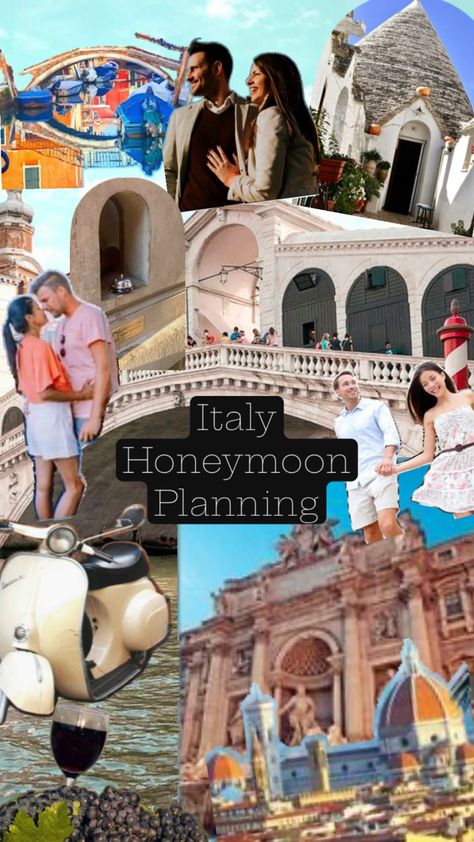 Landmark places like the Rialto bridge, duomo, and the trevi fountain. Romantic couples on honeymoon. Vespa. Wine tasting. Affordable Honeymoon Destinations, Honeymoon Goals, Italian Honeymoon, Winter Honeymoon, European Honeymoon, Affordable Honeymoon, Europe Honeymoon, Honeymoon Inspiration, Honeymoon Trip