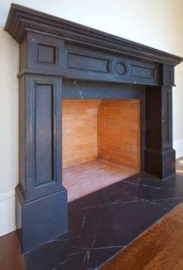 Soapstone fireplaces? YES….. PLEASE! | Classic Fireplace Surround, Updating Fireplace, Dark Fireplace Wall, Fireplaces Makeover, Fireplace Colors, Soapstone Fireplace, Empty Fireplace, Faux Mantel, Traditional Fireplace Mantel