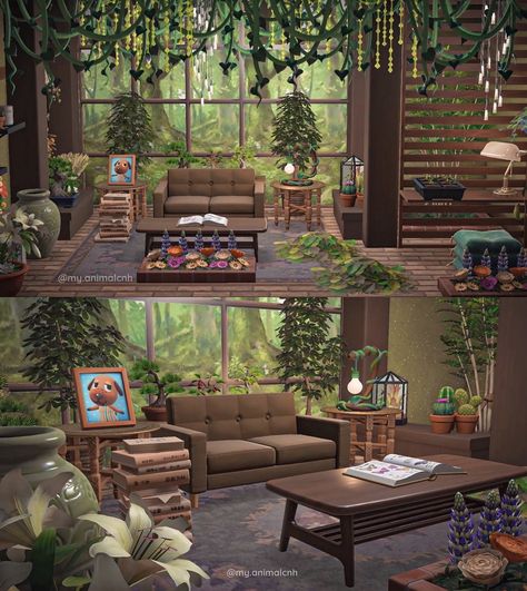 Marina 🍂 on Twitter: "🌲 Inside Bea's cabin 🌲 #AnimalCrossing… " Acnh Interior, Garden Plot, Forest Room, Acnh Inspiration, Fake Window, Jungle House, Ac New Leaf, Jungle Wall, Animal Crossing Wild World