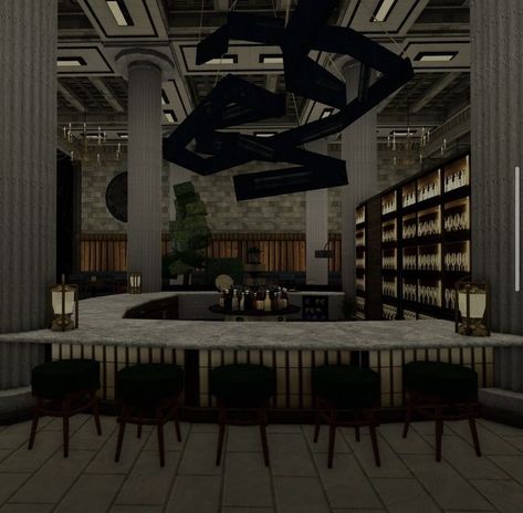 Bloxburg Dark Bedroom Ideas, Bloxburg Night Club Ideas, Bloxburg House Ideas Luxury, Custom Roof Bloxburg, Bloxburg Wine Cellar Decal Code, Bloxburg Resturaunt Ideas, Bar Bloxburg Ideas, Bloxburg Apartment Lobby Ideas, Bloxburg Resteraunt