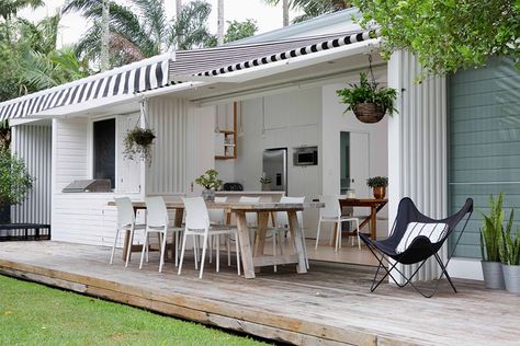 Converted shed becomes guest house accommodation | Home Beautiful Magazine Australia Garage Summer House Conversion, Tough Shed Guest House, Caravan Backyard Guest Houses, Shed And Summer House Combined, Summer House And Shed Combo, Guest House Shed, Converted Shed, Shed Guest House, Tiny House Australia