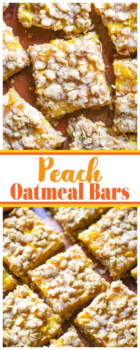 Peach Zucchini Bread, Rhubarb Oatmeal Bars, Oatmeal Crumble Bars, Peach Crumble Bars, Rhubarb Oatmeal, Peach Oatmeal, Oatmeal Crumble, Vegan Peach, Oatmeal Breakfast Bars