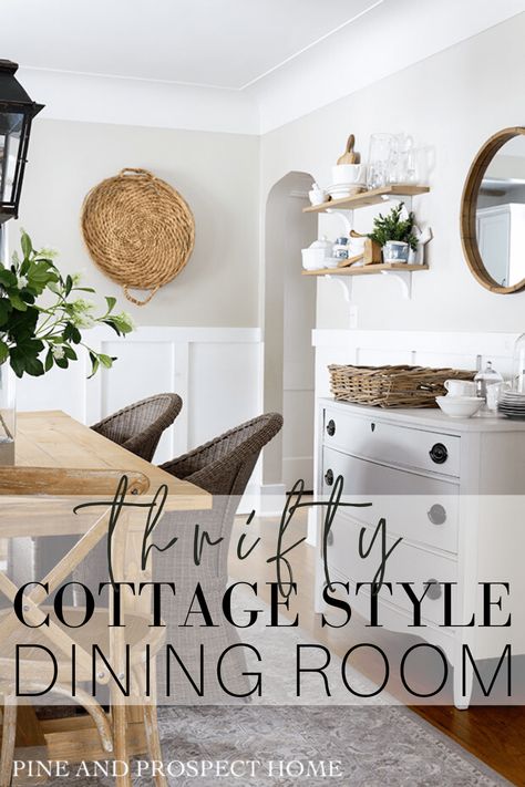 Today I'm sharing the changes we've made recently to our thrifty cottage dining room! #cottagehome #diningroom #thrifting Cottage Dining Room Ideas, Cottage Style Dining Room, Dining Room Refresh, Cottage Dining Room, Pine And Prospect Home, Pine And Prospect, Farm House Dining Room, Cottage Dining, Cottage Dining Rooms