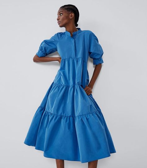 Zara Dress with Voluminous Sleeves Zara Summer Dress, Summer Dresses With Sleeves, Milan Fashion Week Spring 2020, Full Sleeves Dress, Zara Summer, Female Dress, Voluminous Sleeves, Blue Summer Dresses, Tent Dress