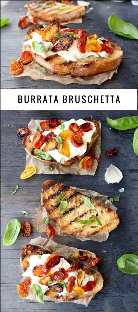 Burrata Bruschetta Recipe | http://CiaoFlorentina.com Burrata Bruschetta Recipe, Burrata Bruschetta, Bruschetta Recept, Peasant Food, Bruschetta Recipe, Wontons, Kielbasa, Hors D'oeuvres, Corn Dogs