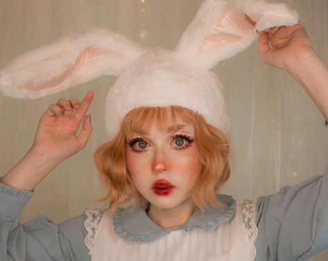 bunny girl makeup tutorial is up on my channel! link in bio 🐰 •rabbit hat&wig White Bunny, Bunny Ears, A Girl, Makeup Tutorial, Makeup, Red, Hair, White, Make Up