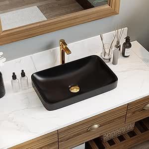 DeerValley Bathroom Vessel Sink,18.9"x11.61"Black Rectangle Semi Recessed Bathroom Sink Bowl Above Counter Ceramic Top Mount Rectanglar Sink Countertop Vanity Art Basin for Bathroom,DV-1V0047B Bathroom Sink Bowl, Bathroom Sink Bowls, Sink Bowl, Salon Suites Decor, Vanity Art, Salon Suites, Sink Countertop, Vessel Sink Bathroom, Black Rectangle