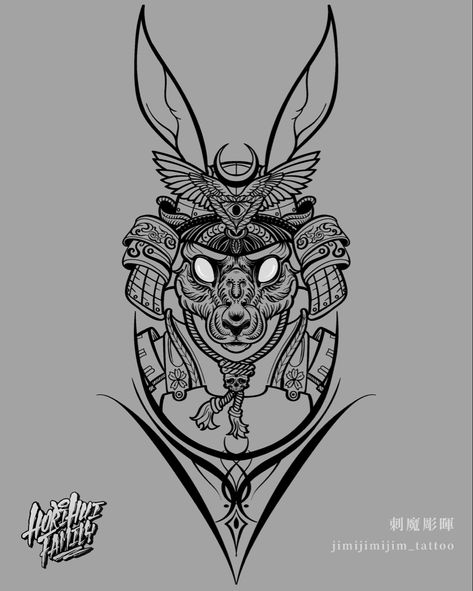 Year Of The Rabbit Tattoo, Rabbit Tattoo Ideas, Rabbit Samurai, Rabbit Tattoo, The Year Of The Rabbit, Rabbit Tattoos, Samurai Tattoo, Year Of The Rabbit, The Rabbit