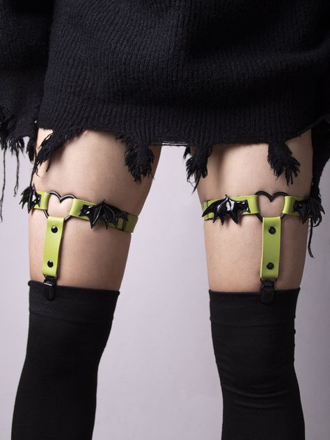 Green Casual   PU Leather   Embellished   Women Accessories Arm Garter, Legs Ring, Garter Belts, Punk Accessories, Grunge Girl, Under Dress, Clothes Ideas, Reference Photos, Fabulous Fashion