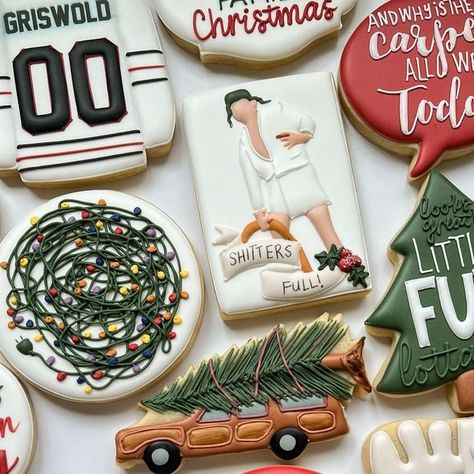 Cassidy Burk on Instagram: "‘Tis the season to be merry✨ Annual Christmas Vacation set! I look forward to this every year! • • • • • #royalicing #cookie #customcookies #montana #royalicingcookies #sugarcookies #cookiesofinstagram #helenamontana #cookies #decoratedcookies #406 #sugarcookiedecorating #christmascookies #christmasvacation #christmasvacationmovie #christmas" Griswold Christmas Cookies, Christmas Vacation Cookies Decorated, Friendsgiving Sugar Cookies, Christmas Movie Cookies Decorated, Home Alone Cookies Decorated, Christmas Vacation Food Ideas, Christmas Movie Cookies, Home Alone Cookies, Christmas Vacation Cookies