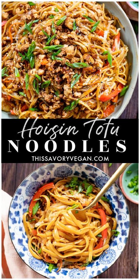 Ready in 30 minutes, filled with veggies and totally tasty. These Simple Hoisin Tofu Noodles are a quick and easy vegan dinner idea | ThisSavoryVegan.com #vegannoodles #veganstirfry #vegandinneridea Tofu Noodle Recipes, Hoisin Tofu, Quick Vegan Dinner Recipes, Simple Vegan Recipes, Tofu Noodles, Tofu Curry, Tofu Recipes Vegan, Quick Vegan Meals, Tofu Dishes