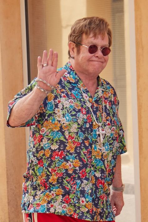 Sir Elton John holidays with David Furnish after tour retirement | Metro News Rocket Man Elton John, Being Grounded, David Furnish, Shopping Pictures, Summery Outfits, Rocket Man, Still Standing, St Tropez, Music Legends