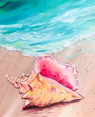 Record Painting, Beach Art Painting, Seashell Painting, Paint Nite, Painting Canvases, Canvas Painting Tutorials, Summer Painting, Horse Drawings, Canvas Painting Diy