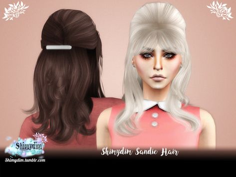 The Sims Resource - Shimydim Sandie Hair 60’s Hair, 1960 Hair, Sims 4 Decades Challenge, 1960s Hair, 60s Hair, 50s Hairstyles, Cc Mods, 70s Hair, Pelo Sims