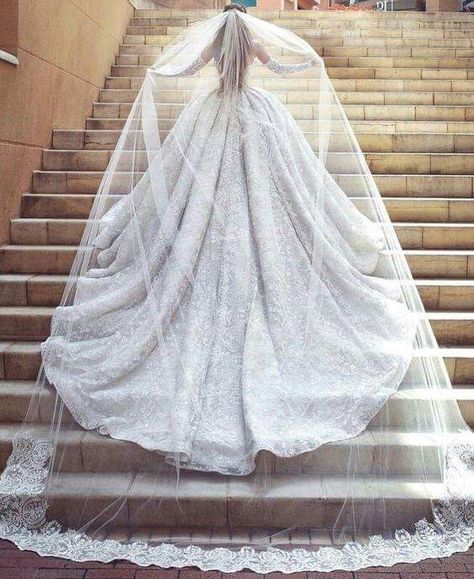 Wedding Dress Cathedral Train, Dress Train, Long Train Wedding Dress, Cathedral Train, Wedding Dress With Veil, White Wedding Dress, Wedding Dress Train, A Wedding Dress, Long Train