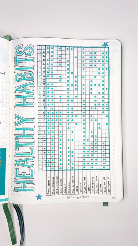 Blue themed journal notebook with a grid to track your habits Bullet Journal Work, Journal Mood Tracker Ideas, Boulet Journal, Mood Tracker Ideas, Journal Ideas Templates, Journal Tracker, Goals Bullet Journal, Journal Mood Tracker, Habit Tracker Bullet Journal