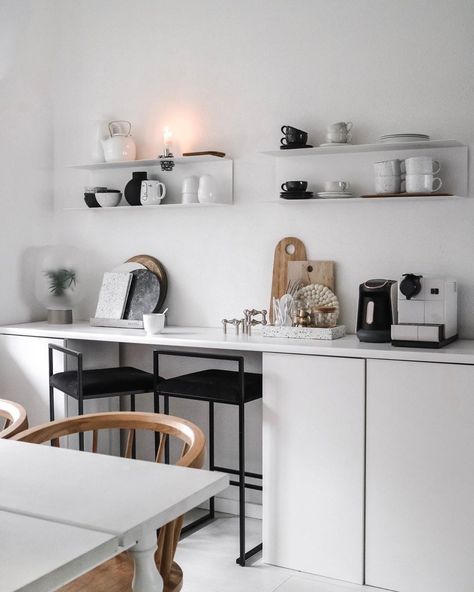 Boaxel Ikea Kitchen, Kitchen Shelving Ikea, Kitchen Coffee Station Shelf, Ikea Kitchen Coffee Station, Coffee Bar Minimalist, Coffee Bar Ikea, Ikea Coffee Bar, Minimalist Coffee Bar, Bar In The Kitchen