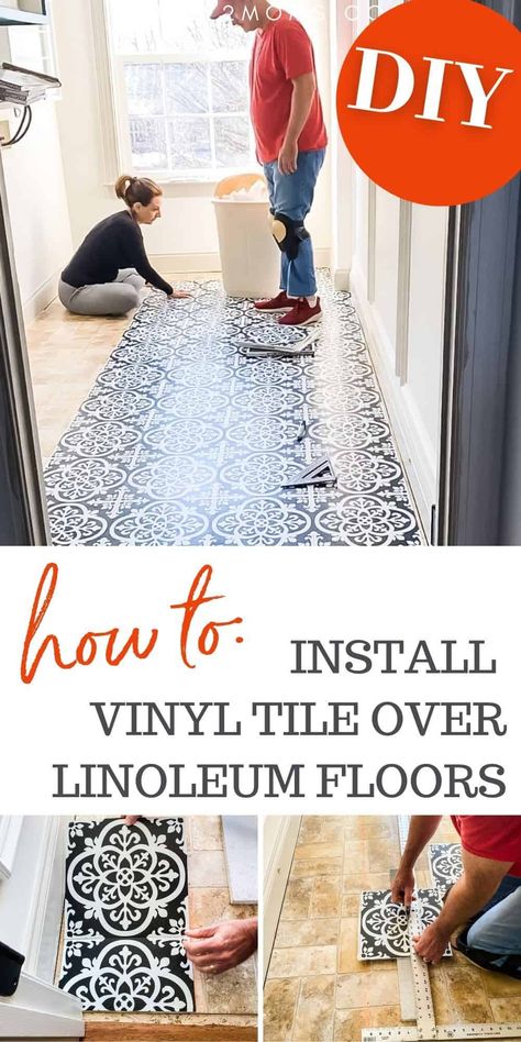 Have you ever wondered if you could install peel and stick vinyl tile over your linoleum floors? We share all our tips for getting a great result from this simple and inexpensive DIY project. Give any room a whole new look with Floorpops tiles in less than a day. #farmhouse #budget #easy Bathroom Moroccan Style, Tiling Over Linoleum Floors, Bathroom Moroccan, Bathroom Floors Diy, Reno Bathroom, Linoleum Floors, Floor Vinyl, Trendy Kitchen Tile, Floor Makeover