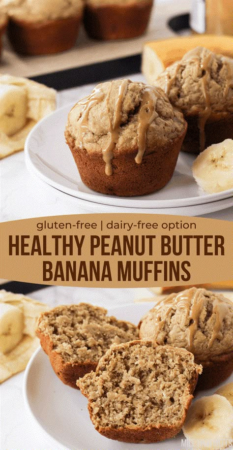 Healthy Peanut Butter Banana Muffins, Peanut Butter Muffins, Healthy Banana Muffins, Peanut Butter Banana Muffins, Gluten Free Banana, Healthy Banana, Healthy Peanut Butter, Gluten Free Muffins, Dairy Free Options