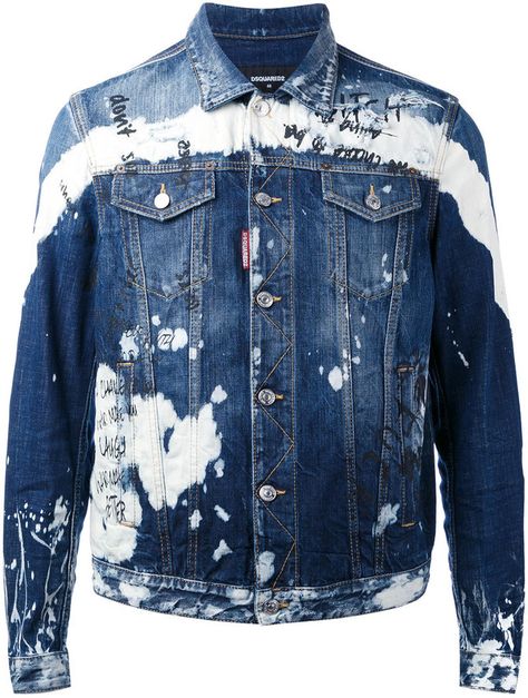 Dsquared2 embroidered denim jacket Bleached Denim Jacket, Girl Jacket, Jacket Ideas, Smart Jackets, Big Men Fashion, Denim Projects, Embroidered Denim Jacket, Custom Denim, Moda Jeans