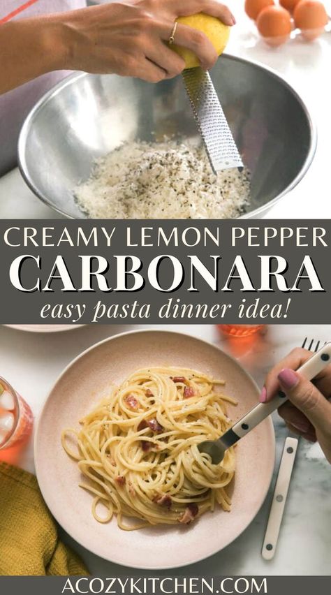 Lemon Bacon Pasta, Lemon Carbonara Pasta, How To Make Carbonara, Bacon Carbonara, Lemon Pasta Recipes, Lemon Truffles, Easy Pasta Dinner, Carbonara Recipe, Summer Veggies