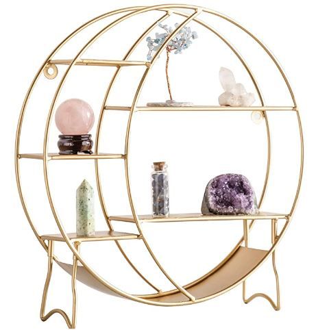 If you don't have too many Tonies, we have 20 and it fits! This is a great way to store our Tonies! Crystal Shelf Display, Shelf For Crystals, Shelf Wall Decor, Moon Shelf, Circle Shelf, Crystal Shelf, Round Shelf, Wiccan Decor, Metal Shelving