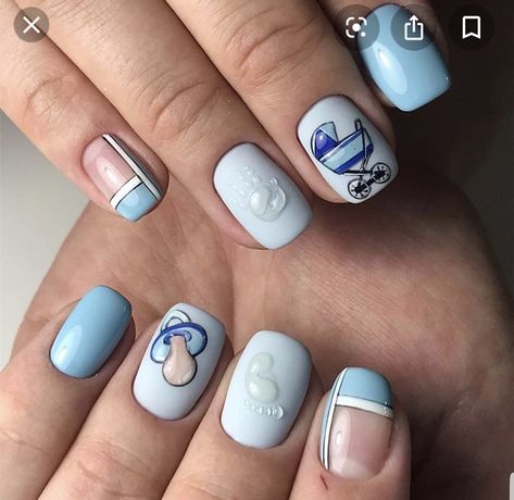 Baby Shower Nails Boy, Maternity Nails, Baby Boy Nails, Baby Nail Art, Gender Reveal Nails, Baby Shower Nails, Unghie Nail Art, Trendy Nail Art Designs, Baby Nails