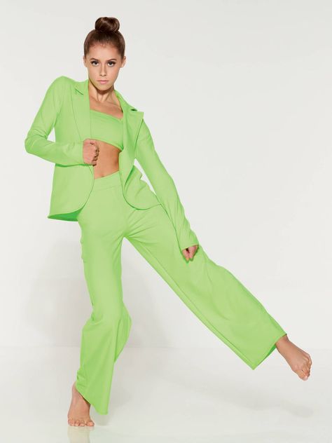 Green Dance Costume, Costume Pants, Dance Design, Boyfriend Jacket, Dance Clothes, Dance Costume, Dance Outfits, Dance Costumes, Jacket Style