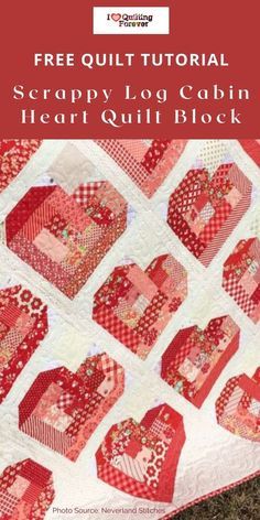 Log Cabin Hearts Quilt Pattern, Jelly Roll Heart Quilt Pattern Free, Log Cabin Pillow Pattern, Heart Wall Hanging Quilt, Pieced Heart Quilt Block Free Pattern, Heart Quilting Designs, Scrappy Heart Quilt Pattern, Heart Quilts Easy, Free Heart Quilt Patterns