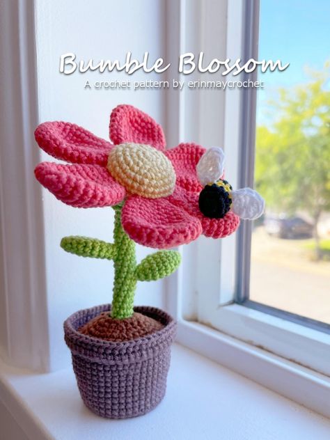 Flor Tejida Amigurimi Mario Crochet, Pola Amigurumi, Yarn Tail, Happy Flowers, Pink Yarn, Single Crochet Stitch, Crochet Flower Patterns, Crochet Cat, Blossom Flower