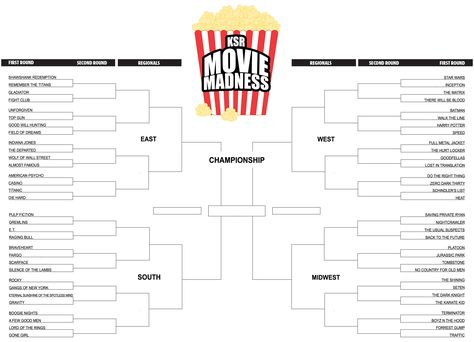 Movie Bracket Challenge, Christmas Movie Bracket, Movie Brackets, Movie Night List, Car Ride Games, Wednesday Ideas, Movie Dinner, Bracket Challenge, March Madness Bracket