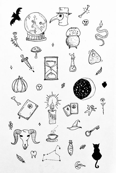 Stick And Poke Tattoo Halloween, Minimalist Magic Tattoo, Witchy Stick And Poke Tattoo, Mini Witch Tattoo, Magic Doodles Simple, Witchy Small Tattoos, Small Witchy Tattoos Simple, Witchy Sketches Easy, Witchy Tattoo Ideas Small Simple