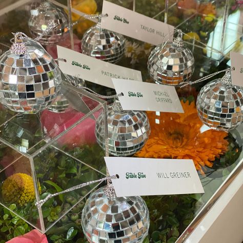 Disco Seating Chart, Disco Ball Seating Chart, Disco Centerpieces, Tropical Disco, Disco Ball Wedding, Disco Wedding, Disco Theme, Ball Wedding, Disco Balls