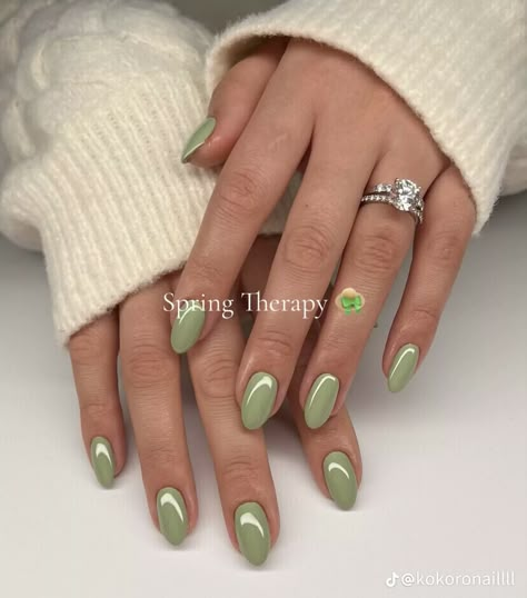 Fall Green Nails 2024, Green Hailey Bieber Nails, Pearly Green Nails, Acrylic Nails Almond Shape, Gelish Nails, Almond Acrylic Nails, Dark Nails, Clean Nails, Dream Nails