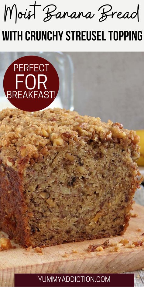 Banana Nut Bread Recipe With Crumble Topping, Banana Bread Crunch Topping, Cinnamon Walnut Banana Bread, Banana Bread With Crunchy Topping, Cinnamon Strudel Banana Bread, Strussel Banana Bread, Moist Banana Bread With Streusel Topping, Crumble Topping For Banana Bread, Vanilla Crumble Banana Bread