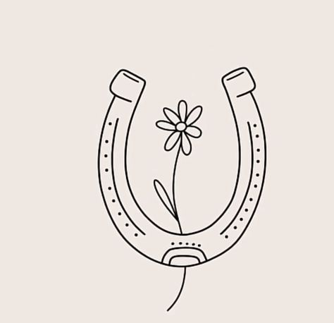 How To Draw A Horseshoe, Easy Country Tattoos, Matching Horse Shoe Tattoos, Horseshoe Rose Tattoo, Western Outline Drawings, Horse Outline Drawing Simple, Western Drawings Simple Easy, Horse Shoe Drawing Easy, Horse Shoe Tattoo Ideas