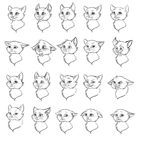 ArtStation - Cat Emotions Drawing Cat Face, Scared Cat Drawing Reference, Animal Emotions Drawing, Cat Expressions Faces, Cats Expressions, Cat Expressions Illustration, Cat Emotions Drawing, Cat Face Expressions, Cartoon Cat Expressions