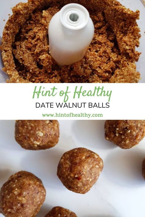 These healthy date walnut balls are made by grinding dates and walnuts in a food processor. They make for an excellent high protein snack, or excellent post workout energy balls. They are also great as a dessert! Make a big batch, as these store really well for the rest of the week. Really simple and easy recipe with only 2 ingredients required.uh Walnut Protein Balls, Date Walnut Balls, Fig Balls Healthy Snacks, Dates And Walnuts Energy Balls, Dates Walnuts Recipes, Walnut Energy Balls, Walnut Recipes Healthy Snack, Walnut And Date Recipes, Healthy Walnut Snacks