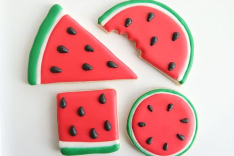 Watermelon Decorated Cookies, Watermelon Cookies Decorated, Watermelon Birthday Party Decorations, 4th Of July Watermelon, Watermelon Sugar Cookies, Red Velvet Truffles, Specialty Cookies, Summer Sugar Cookies, Watermelon Cookies