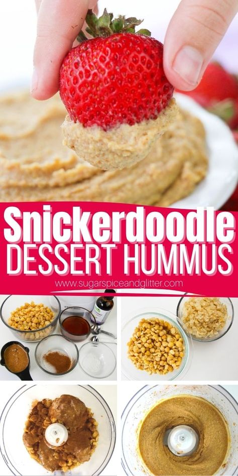 How to make Snickerdoodle Hummus, a decadent dessert dip that tastes just like cookie dough! This cinnamon and vanilla sugar cookie dip is a great way to stick to your health goals while feeling indulged Sugar Cookie Dip, Snickerdoodle Desserts, Dessert Hummus Recipe, Cookie Dip, Vanilla Desserts, Cannibis Recipes, Hummus Recipe Homemade, Dessert Dip, Dessert Hummus