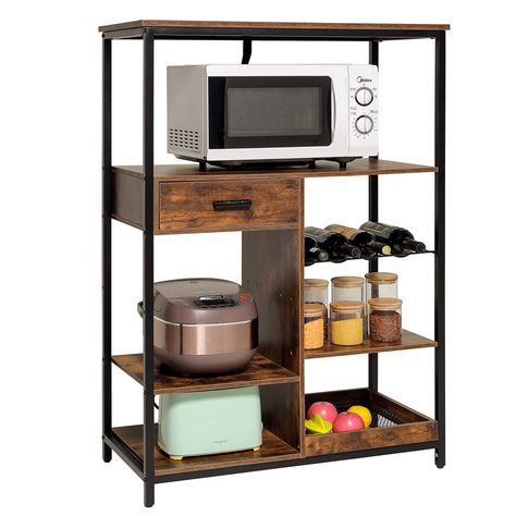 (Promoted) Iwell Kitchen Baker's Rack, Microwave Stand, Coffee Bar (As an Amazon Associate I earn from qualifying purchases) #winecabinetwithstoragesmall Utility Shelf, Microwave Cart, Microwave Shelf, Multipurpose Kitchen, Pot And Pans Organization, Baker's Rack, Coffee Bar Station, Microwave Stand, Kitchen Utility