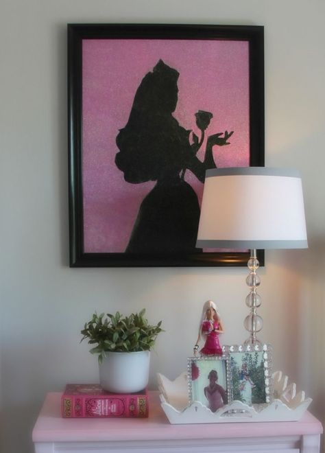 diy princess room decor | create a sparkling sleeping beauty princess silhouette glitter piece ... Casa Disney, Glitter Room, Deco Disney, Sleeping Beauty Princess, Princess Silhouette, Fun Nursery, Disney Rooms, Glitter Art, Briar Rose