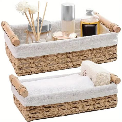 Bath Basket, Basket For Bathroom, Organizer Baskets, Rope Storage Basket, Decorative Storage Bins, Rope Storage, Kitchen Basket Storage, Bathroom Basket Storage, Organized Desk Drawers