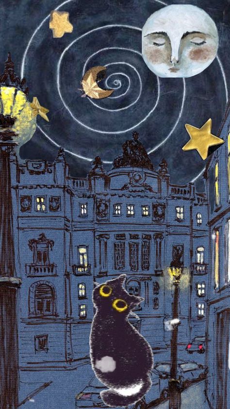 Arte Van Gogh, Psy Art, Witchy Wallpaper, Art Wallpaper Iphone, Pretty Wallpaper Iphone, Moon And Stars, Cat Wallpaper, Fall Wallpaper, Cute Wallpaper Backgrounds