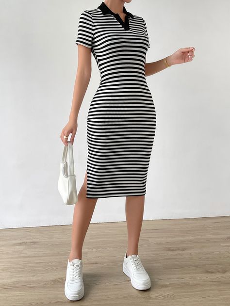 Split Hem, White Casual, Women Dresses, Dress P, Women Fashion, Casual Shorts, Short Sleeve Dresses, Split, Bodycon Dress