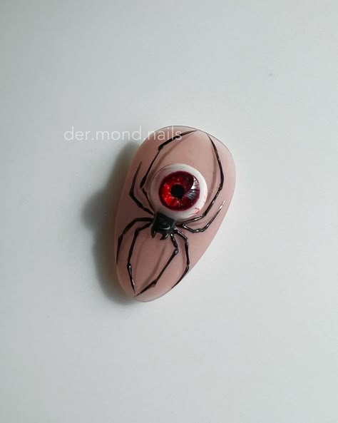 Eyeball On Nails, Creepy Nails Scary, Halloween Nails Eyeball, Creepy Nails Acrylic, Edgy Short Nail Designs, Horror Movie Acrylic Nails, 3d Eyeball Nails, Nail For Halloween, Halloween Nails Eyes