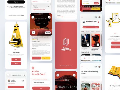 BookWorms - An Ebook Reading, Audio, Video Books Mobile App UI Kit App For Book Reading, Free Audio Books Apps, Audiobook App Design, Library Management System Ui Design, Class App, Ad App, Software Ui Design, Library App, User Flow