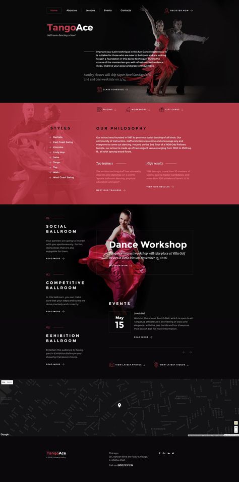 TangoAce - Dance Studio Website Template Webpage Design Layout, Red Overlay, Thesis Inspiration, Dancing Lessons, Studio Website, Portfolio Website Template, Digital Media Design, Health Coach Business, One Page Website