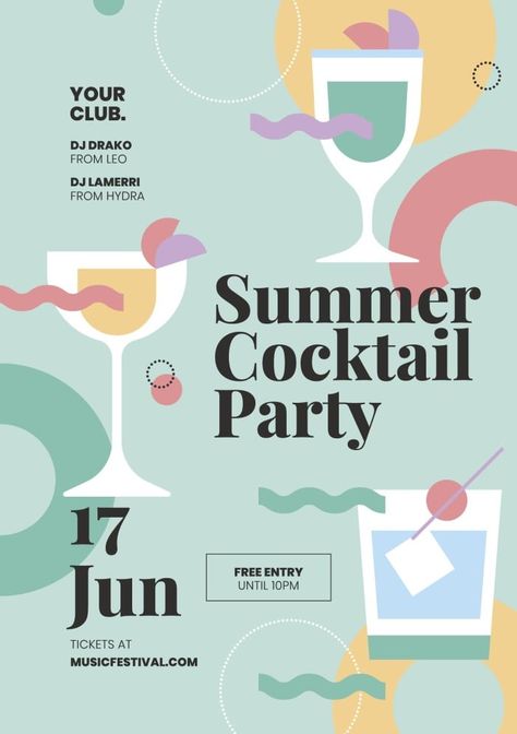 Summer Party Invite Design, Cocktail Party Invite Template, Cocktail Party Poster, Summer Invite, Party Graphic Design, Cocktail Party Invitations, Chic Cocktail Party, Events Poster, Summer Invitation