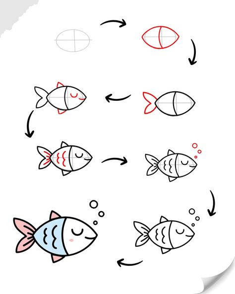 Easy fish drawing Easy Drawing Fish, Drawing Fish Easy, How To Draw A Fish, Fish Drawing For Kids, Easy Fish Drawing, Fish Drawing, Minecraft Drawings, Fruits Drawing, Boho Art Drawings